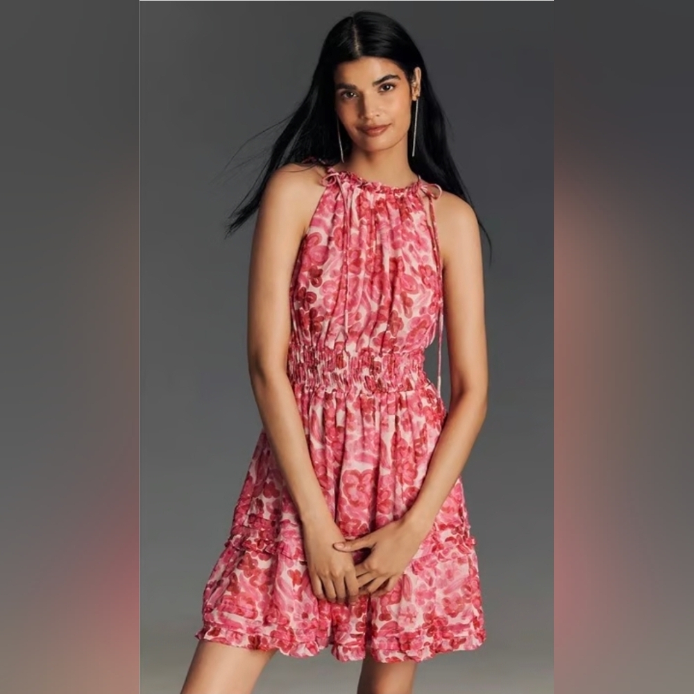 Anthropologie Somerset Halter Floral Mini Dress